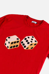 Cotton Dice Print T Shirt - Scarlet